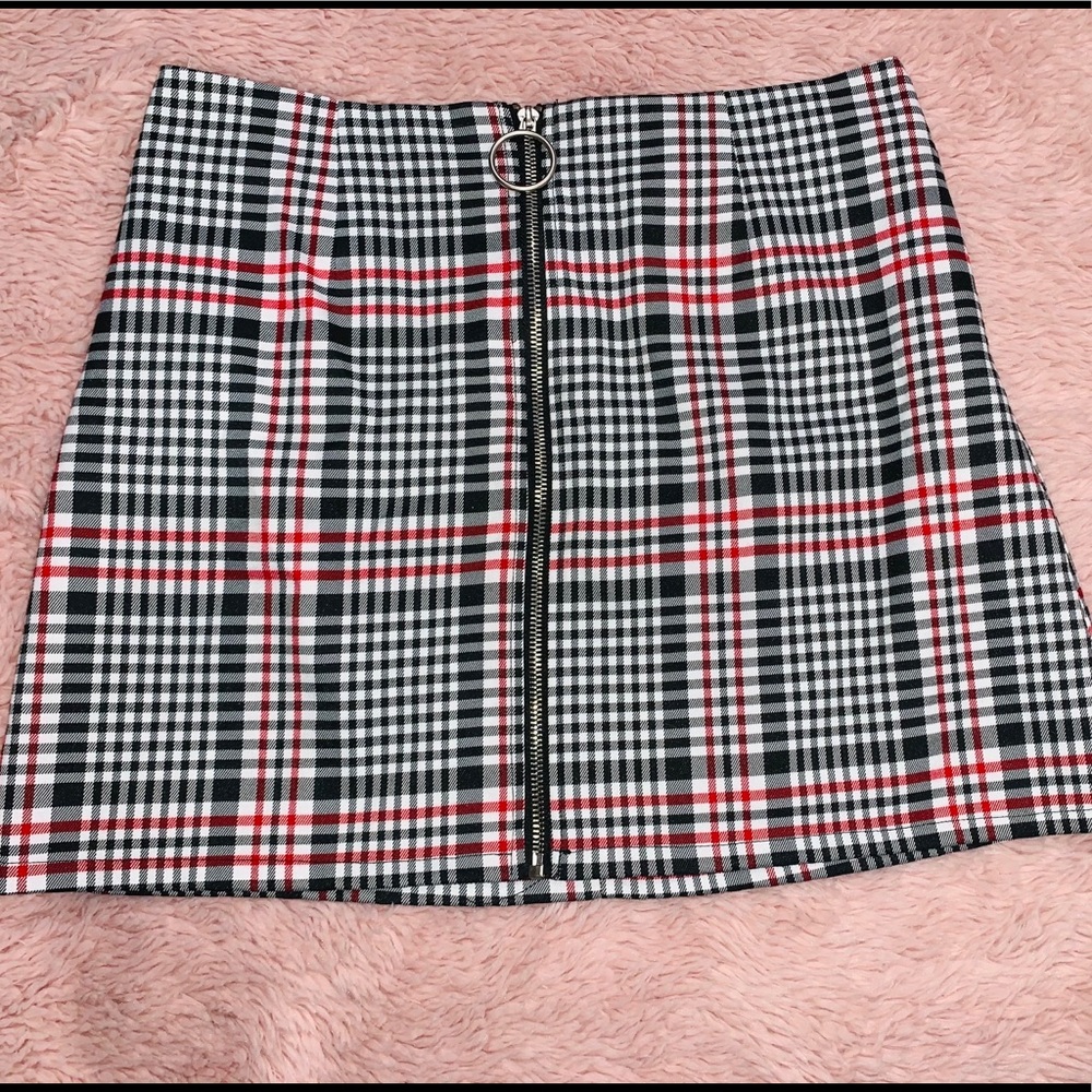 Black, White and Red Plaid Mini Skirt